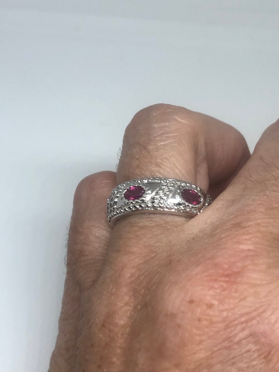 Vintage Pink Ruby 925 Sterling Silver Band Ring - image 8