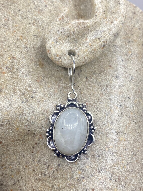 Vintage Rainbow Moonstone Sterling Silver Lever Back Dangle Earrings