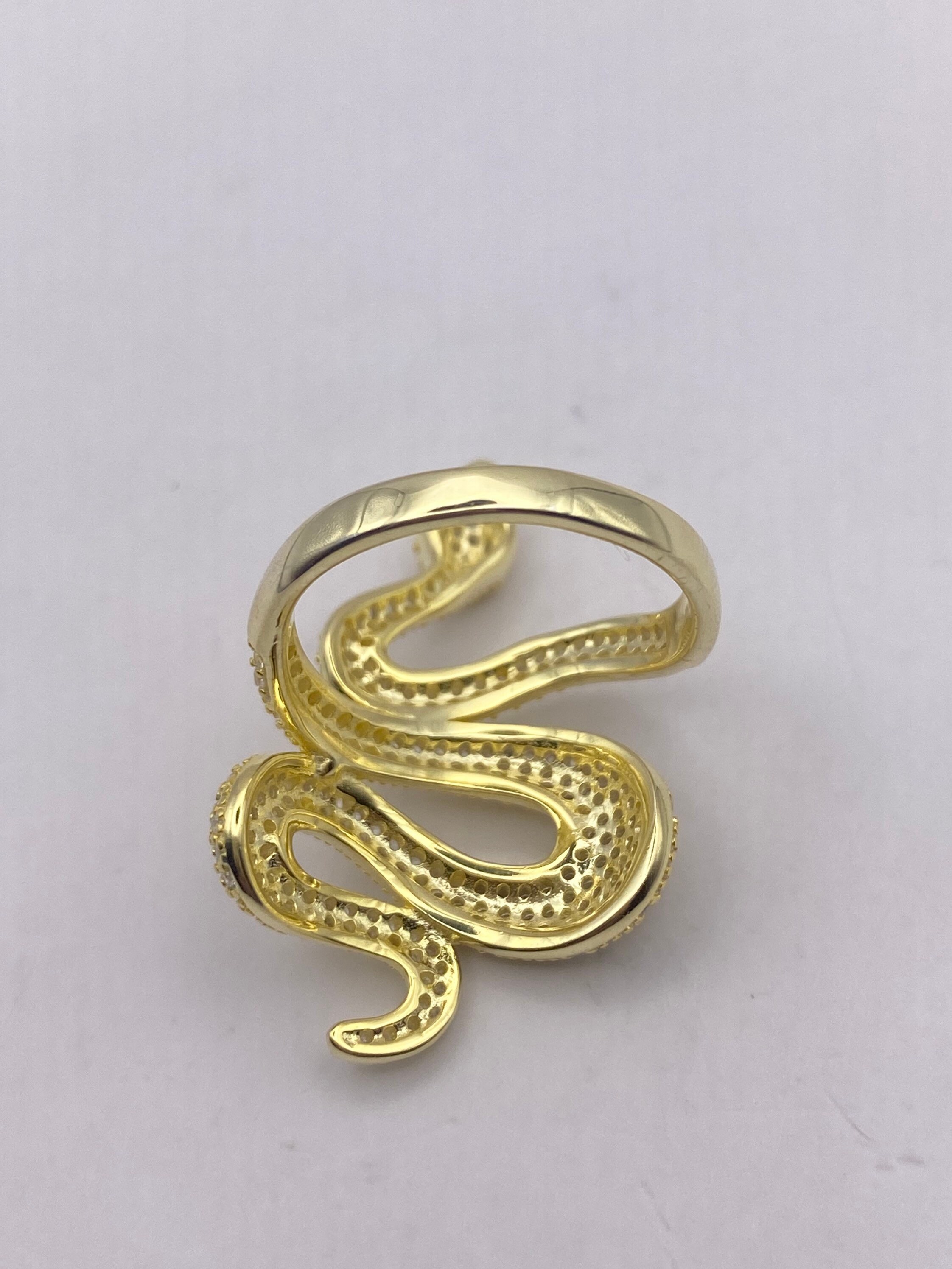 Vintage Snake Ring Golden 925 Sterling Silver Crystal Adjustable - Etsy