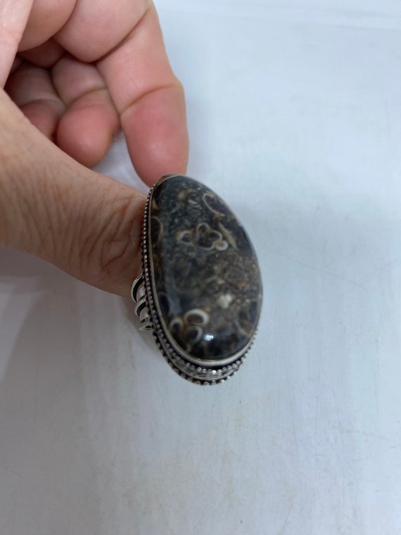 Vintage Brown Fossil agate Cocktail Ring - image 7