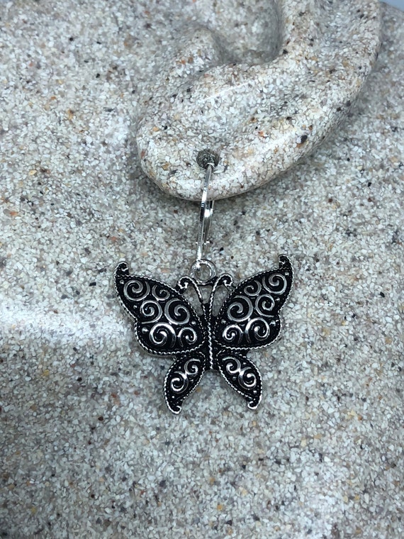 Vintage Handmade Silver Butterfly Earrings - image 2