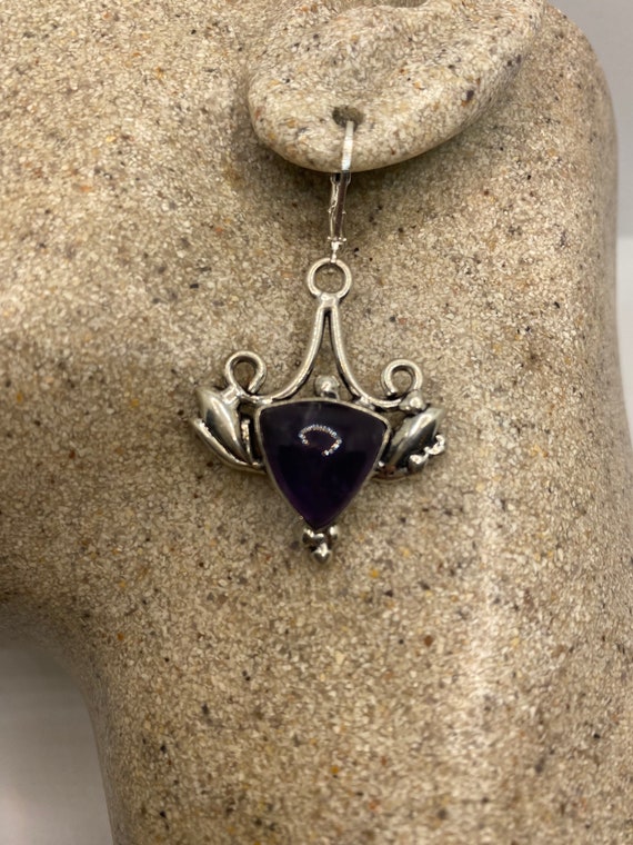 Vintage Purple Amethyst Earrings 925 Sterling Sil… - image 5