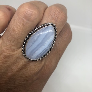 Vintage echte blauwe agaat zilveren ring