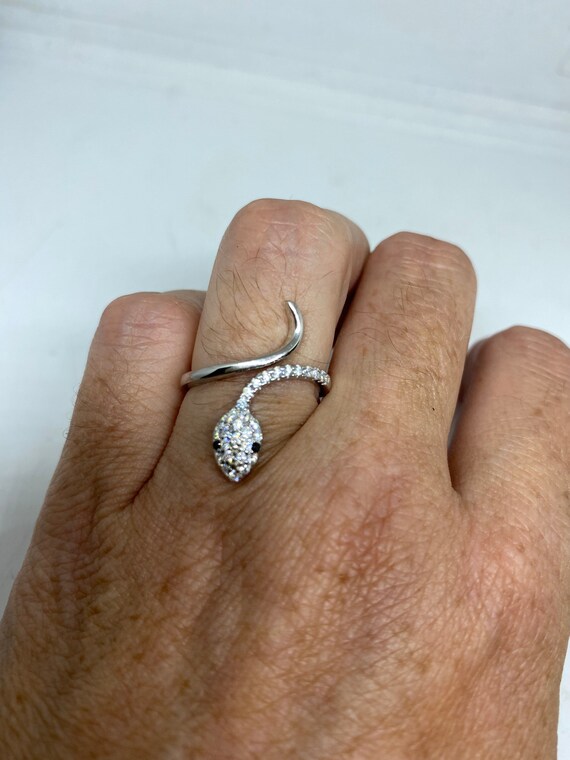Vintage Snake Ring  Sterling Silver Crystal Adjus… - image 2