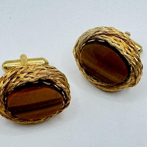 Gemelos vintage de ojo de tigre dorados