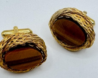 Vintage deco, gold tigers eye cufflinks Cuff Links