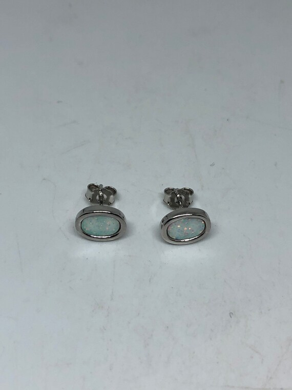 Vintage Opal Earrings 925 Sterling Silver Stud Bu… - image 2