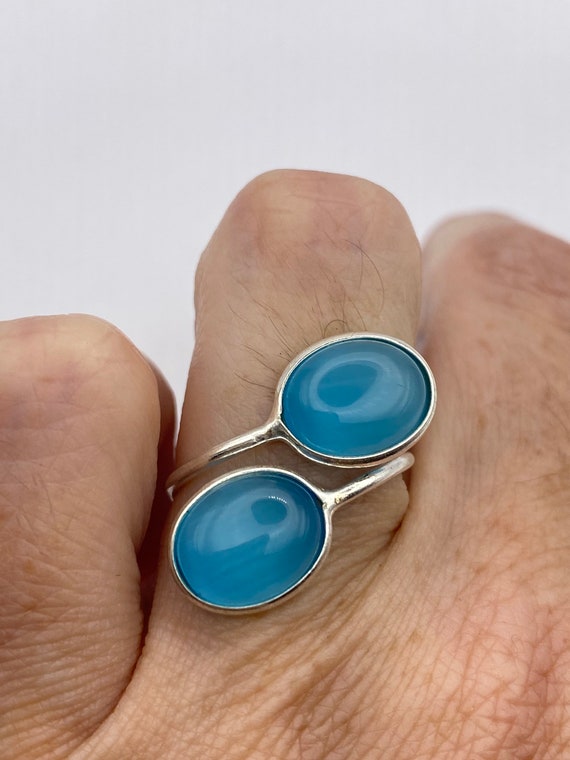 Vintage Blue Cats Eye Glass Ring - image 6
