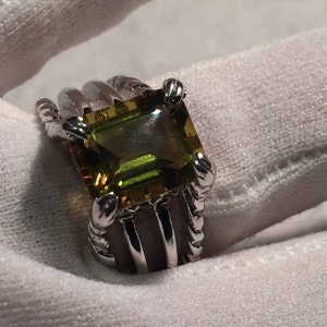 Vintage gotisk gyllene citronkvarts Wiccan måne 925 sterlingsilverring bild 2