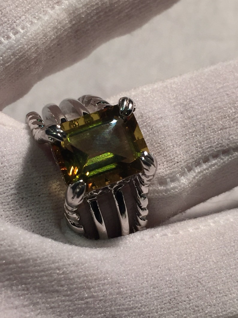 Vintage gotisk gyllene citronkvarts Wiccan måne 925 sterlingsilverring bild 2
