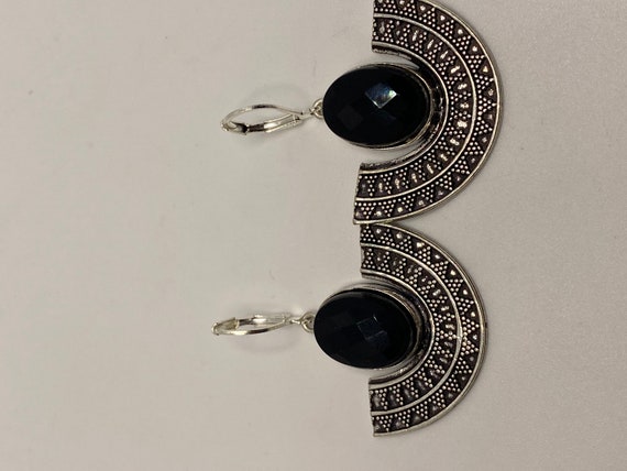 Vintage Black Earring Onyx 925 Sterling Silver De… - image 8