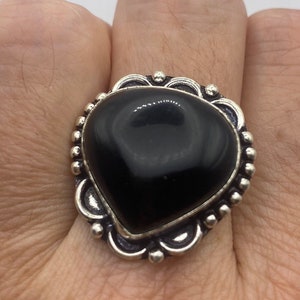 Vintage Black Onyx Silver Cocktail Ring Size 6.25
