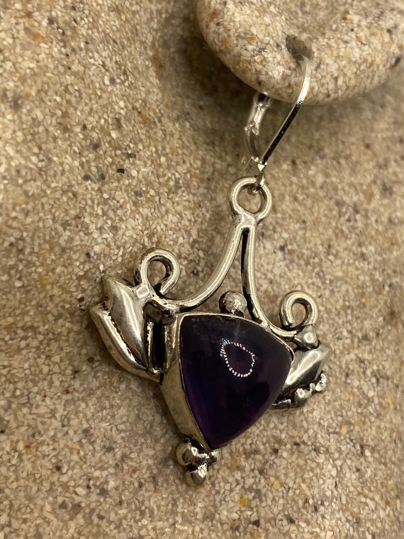 Vintage Purple Amethyst Earrings 925 Sterling Sil… - image 2