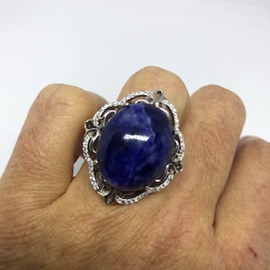 Vintage Genuine Blue Sodalite 925 Sterling Silver Ring