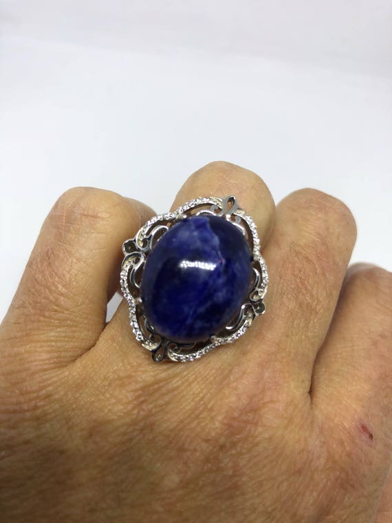 Vintage Genuine Blue Sodalite 925 Sterling Silver… - image 1