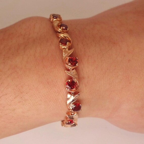 Bohemian Red Garnet Bracelet Rose Golden 925 Ster… - image 1