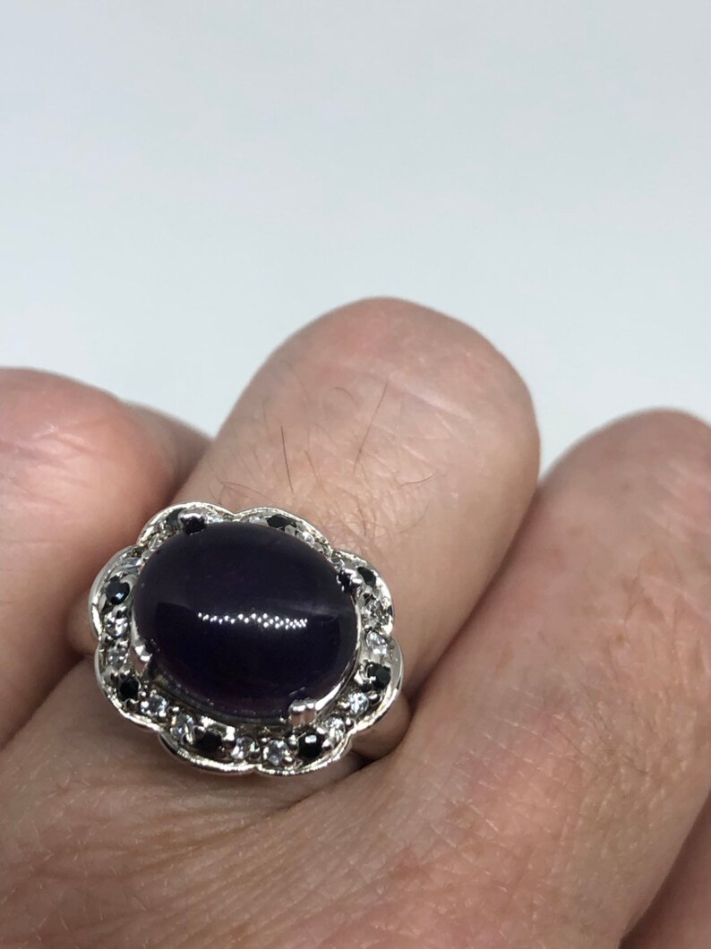 Vintage Handmade deep purple genuine Amethyst setting 925 Sterling Silver gothic Ring