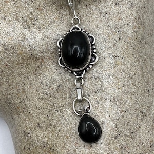 Antike Vintage schwarze Onyx 925 Silber Ohrringe