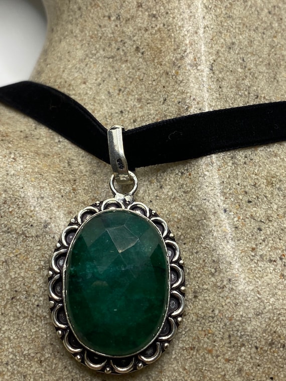 Vintage Green Raw Emerald Crystal Choker Pendant