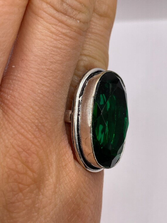 Vintage Green Antique Glass Cocktail Ring - image 10