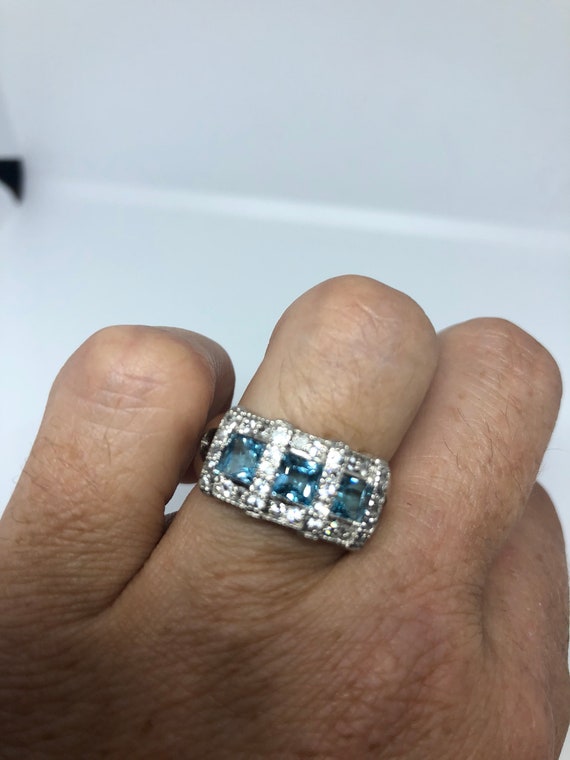 Vintage Genuine Blue Topaz 925 Sterling Silver Rh… - image 5