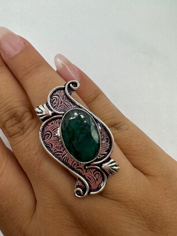 Vintage Green Raw Emerald White Bronze Statement … - image 1