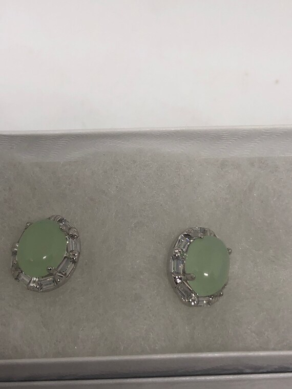 Vintage Green Jade Earrings Stud Button - image 10