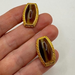 Gemelos vintage de ojo de tigre dorados