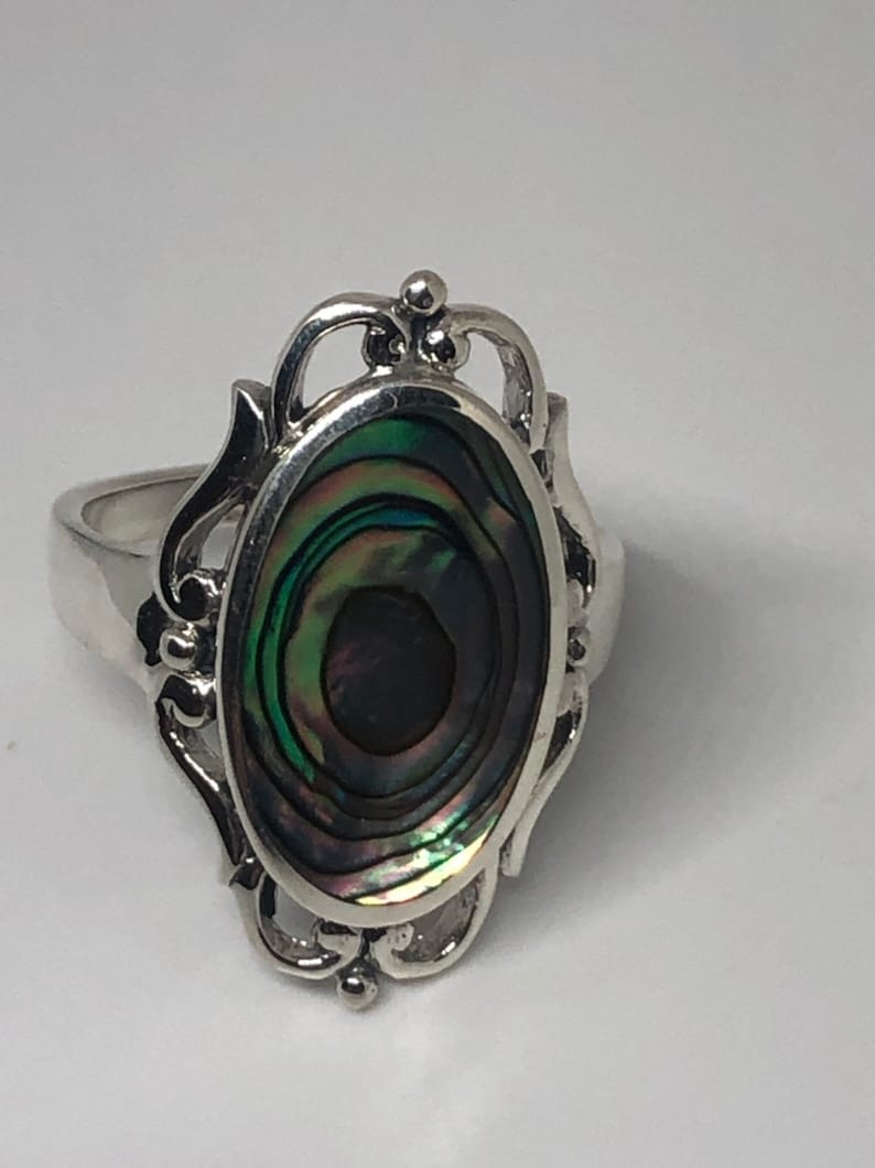 Antique Abalone filigree sterling silver ring