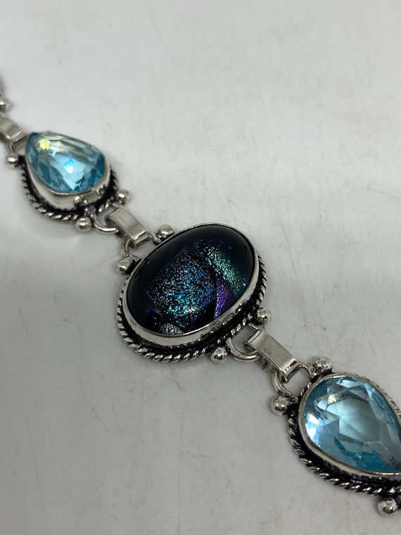 Vintage Blue Topaz Dichroic Glass Blue Bracelet - image 5