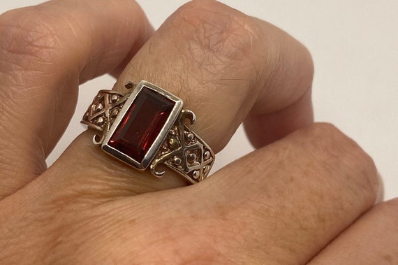 Vintage Garnet Celtic Ring 925 Sterling Silver - image 1