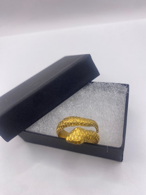 Vintage Gothic Golden Bronze Snake Mens Ring - image 9