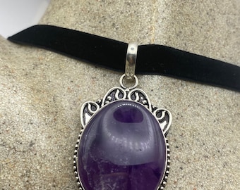 Vintage Amethyst Choker Necklace Bohemian Cabochon Purple Genuine