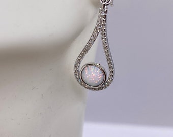 Vintage witte opaal oorbellen witte saffier 925 sterling zilver bungelen