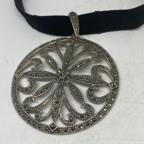 Shops Vintage Marcasite 925 Sterling Silver Dangle Pendant Necklace