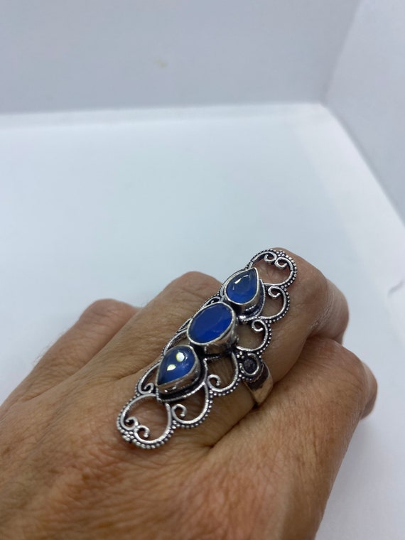 Vintage Blue Chalcedony Ring Statement Cocktail - image 8