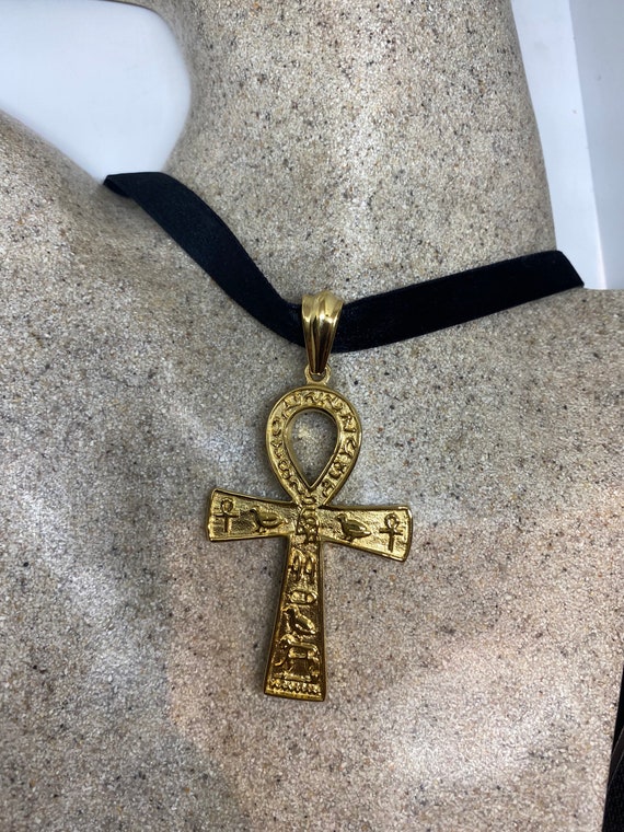 Golden Egyptian Ankh Pendant Choker - Etsy