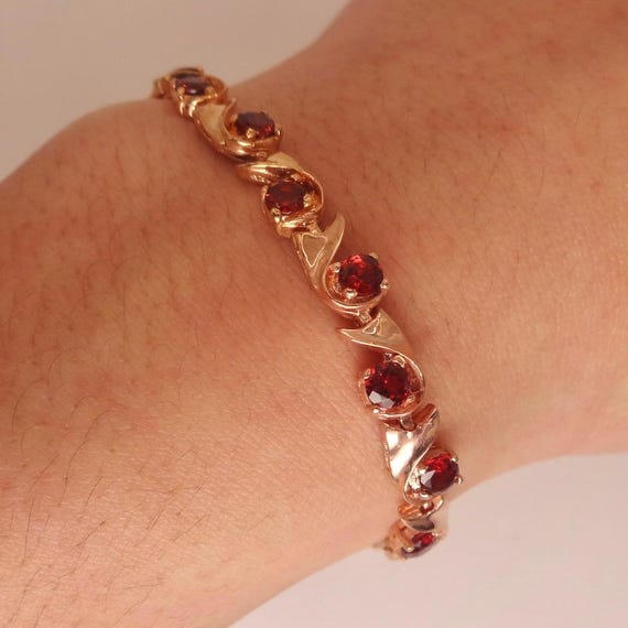 Bohemian Red Garnet Bracelet Rose Golden 925 Ster… - image 4