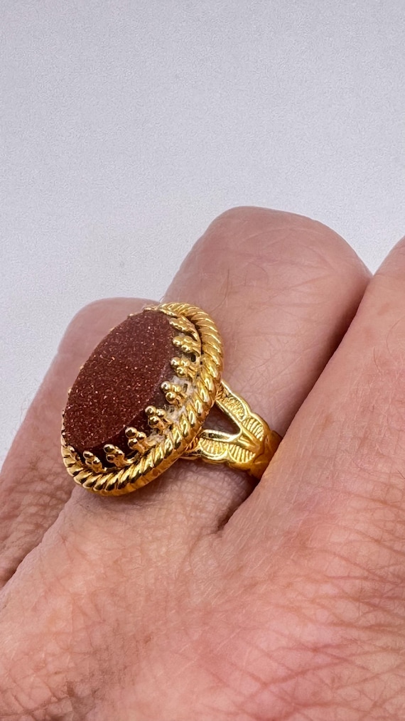 Vintage Goldenstone Golden Sandstone Cocktail Ring Golden Filled