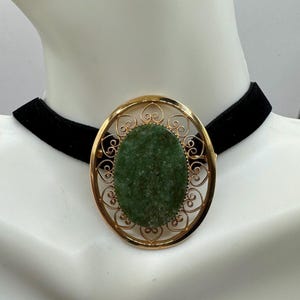 Vintage Green Jade Yellow Gold Filled Brooch Pin