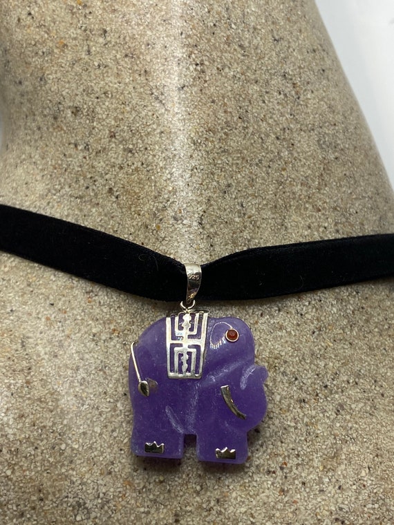 Vintage Purple Jade Elephant Choker 925 Sterling … - image 1