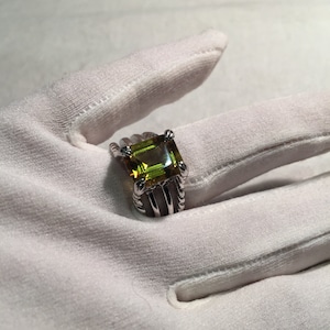 Vintage gotisk gyllene citronkvarts Wiccan måne 925 sterlingsilverring bild 1