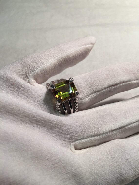 Vintage Gothic Golden Lemon Quartz Wiccan Moon 925 Sterling Silver Ring