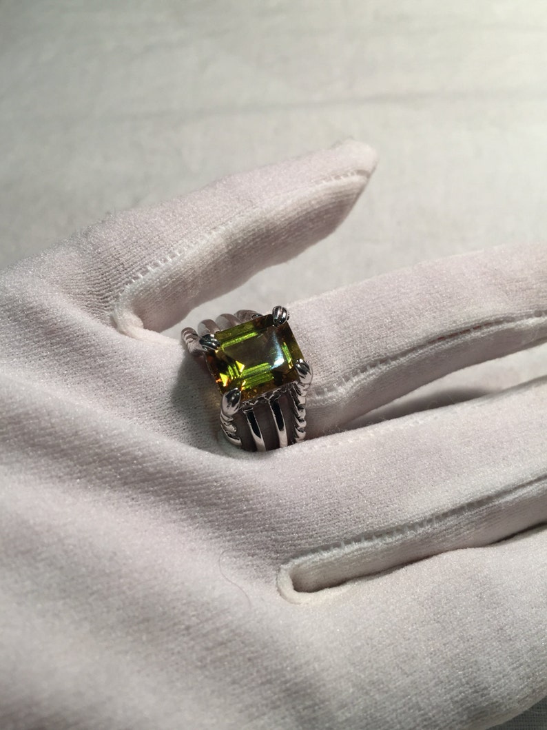 Vintage gotisk gyllene citronkvarts Wiccan måne 925 sterlingsilverring bild 1