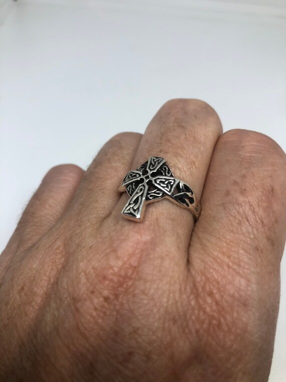 Vintage Gothic 925 Sterling Silver Celtic Cross R… - image 2