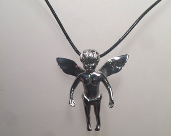 Vintage Handmade Silver Stainless Steel Gothic Angel Pendant Necklace