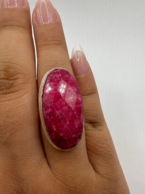 Vintage Handmade Raw Pink Ruby Silver Gothic Ring - image 1