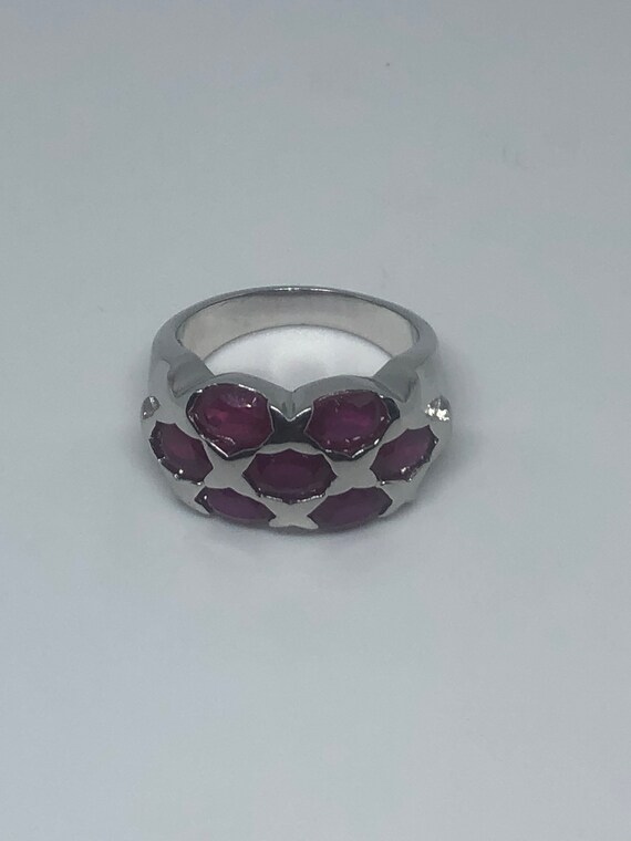 Vintage Pink Ruby 925 Sterling Silver Band Ring - image 6