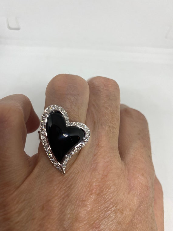 Vintage Black Onyx Clear White Sapphire 925 Sterl… - image 6