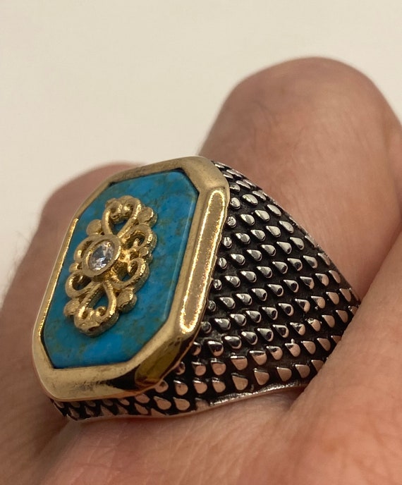 Vintage Turquoise Mens Ring in 925 Sterling Silver Pe… - Gem